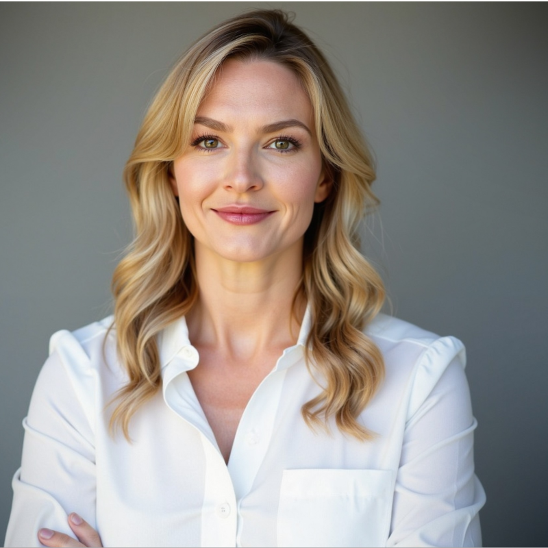 Portrait of Danni Visser, SALT° Co-Founder, against a neutral grey studio background.
